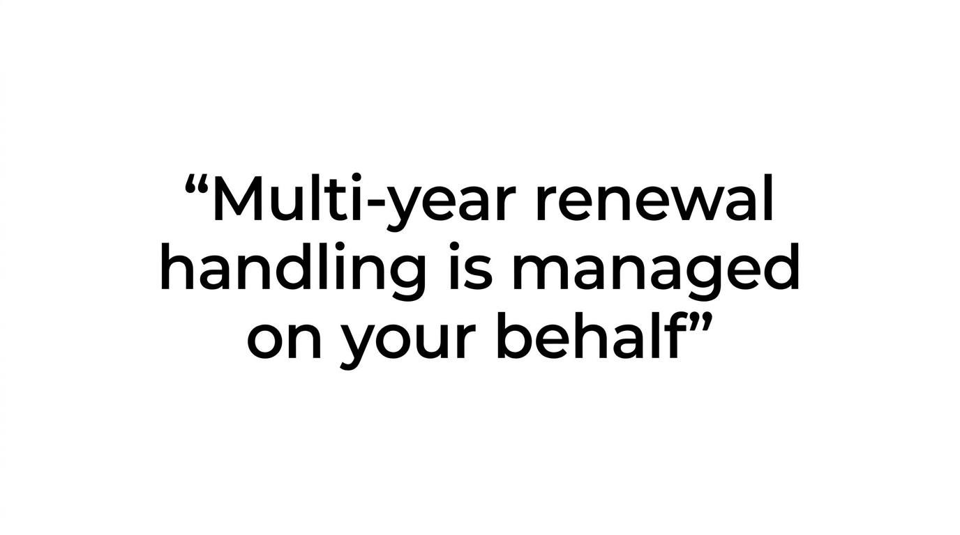 Highlighted quote about LEI Service managing multi-year renewal handling and providing free legal entity data updates.